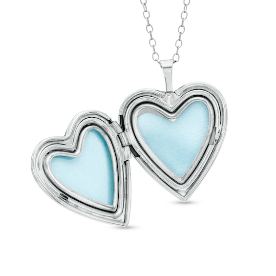 Diamond Fascinationâ¢ Heart with Scroll Design Locket in Sterling Silver with Platinum Plate