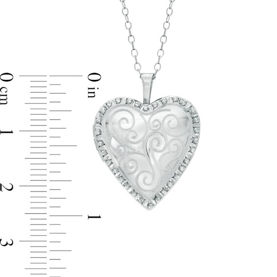 Diamond Fascinationâ¢ Heart with Scroll Design Locket in Sterling Silver with Platinum Plate