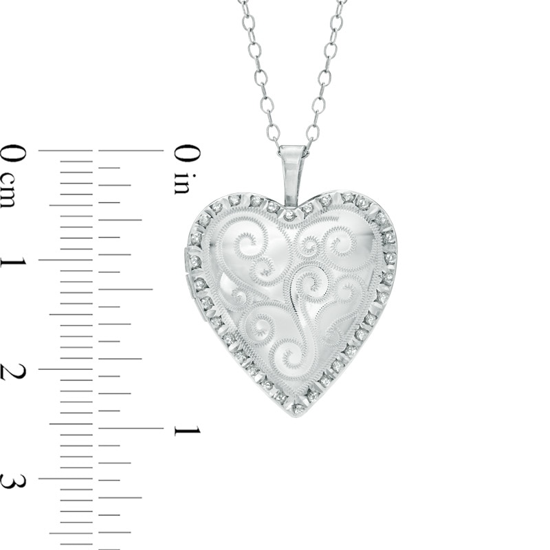 Diamond Fascination™ Heart with Scroll Design Locket in Sterling Silver with Platinum Plate