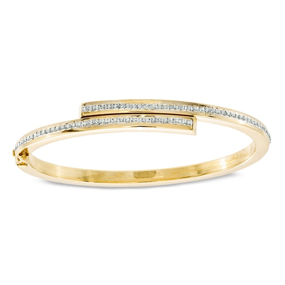 Diamond Fascinationâ¢ Bypass Slip-On Bangle in Sterling Silver and 18K Gold Plate