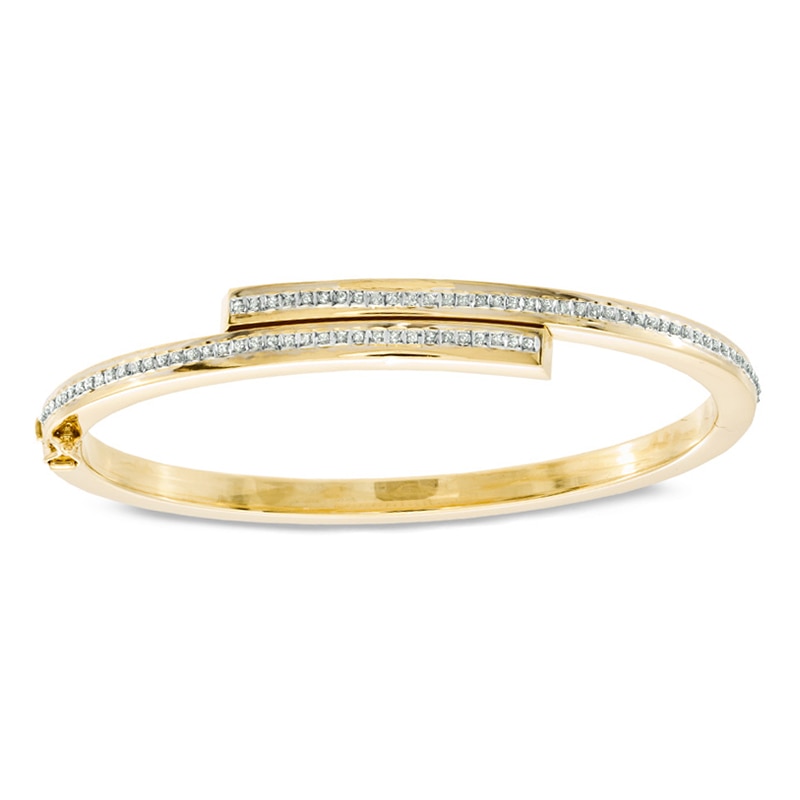 Diamond Fascination™ Bypass Slip-On Bangle in Sterling Silver and 18K Gold Plate