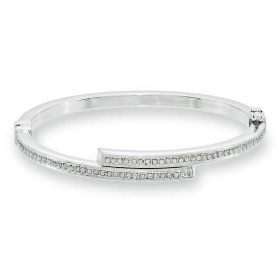 Diamond Fascination⢠Bypass Slip-On Bangle in Sterling Silver with Platinum Plate