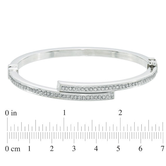 Diamond Fascinationâ¢ Bypass Slip-On Bangle in Sterling Silver with Platinum Plate