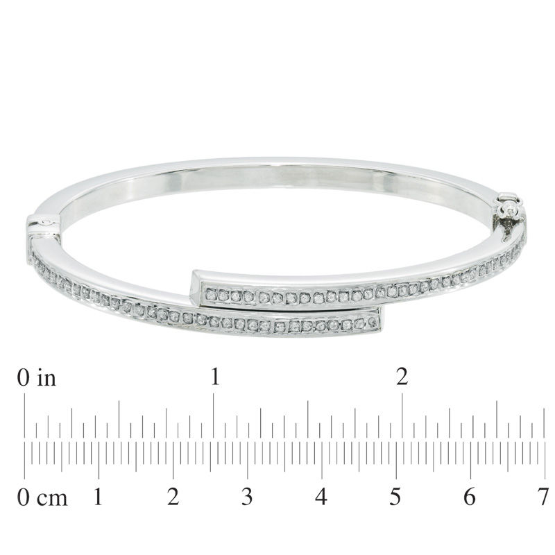 Diamond Fascination™ Bypass Slip-On Bangle in Sterling Silver with Platinum Plate