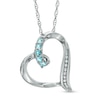 Thumbnail Image 0 of Aquamarine and Diamond Accent Tilted Looping Heart Pendant in Sterling Silver