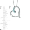 Thumbnail Image 1 of Aquamarine and Diamond Accent Tilted Looping Heart Pendant in Sterling Silver