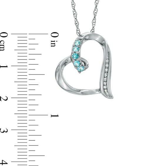 Aquamarine and Diamond Accent Tilted Looping Heart Pendant in Sterling Silver