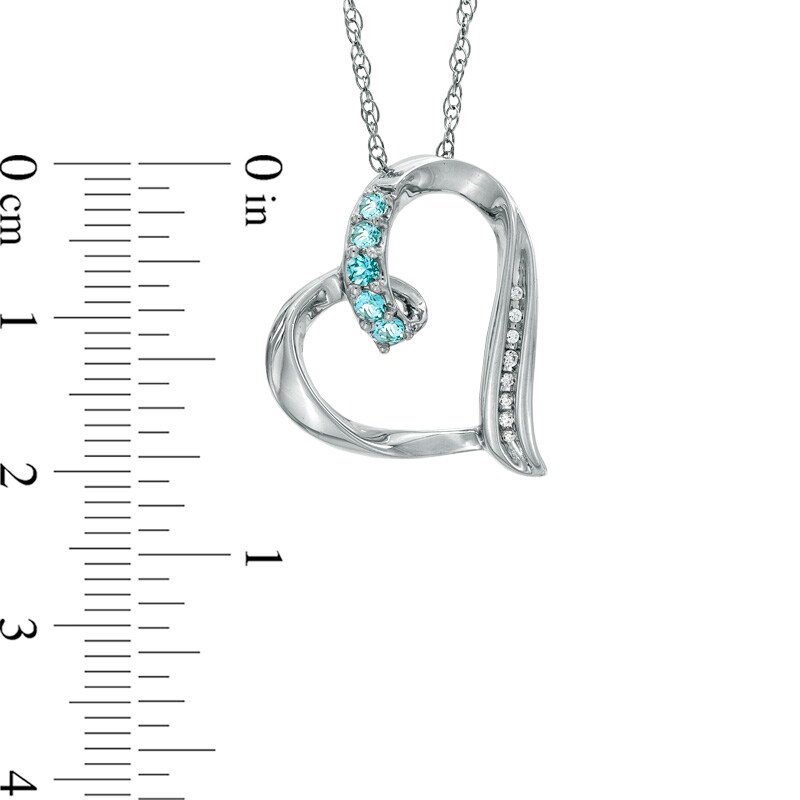 Aquamarine and Diamond Accent Tilted Looping Heart Pendant in Sterling Silver