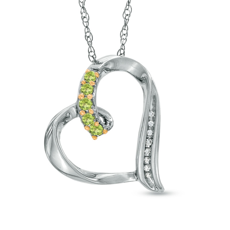 Peridot and Diamond Accent Looping Heart Pendant in Sterling Silver