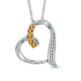 Citrine and Diamond Accent Looping Heart Pendant in Sterling Silver