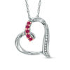 Thumbnail Image 0 of Lab-Created Ruby and Diamond Accent Looping Heart Pendant in Sterling Silver