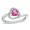 Thumbnail Image 1 of 5.0mm Sideways Heart-Shaped Lab-Created Pink Sapphire and Diamond Accent Promise Ring in Sterling Silver