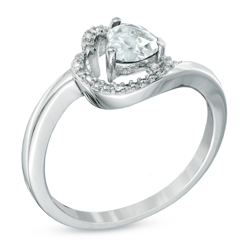 5.0mm Sideways Heart-Shaped Lab-Created White Sapphire and Diamond Accent Promise Ring in Sterling Silver