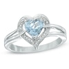 Thumbnail Image 0 of 6.0mm Heart-Shaped Aquamarine and Diamond Accent Ring in Sterling Silver