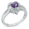 Thumbnail Image 2 of 6.0mm Heart-Shaped Amethyst and Diamond Accent Ring in Sterling Silver