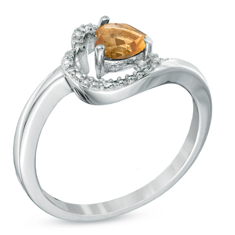 5.0mm Sideways Heart-Shaped Citrine and Diamond Accent Ring in Sterling Silver