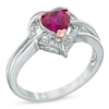 Thumbnail Image 2 of 6.0mm Heart-Shaped Lab-Created Ruby and Diamond Accent Ring in Sterling Silver