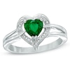 Thumbnail Image 0 of 6.0mm Heart-Shaped Lab-Created Emerald and Diamond Accent Ring in Sterling Silver