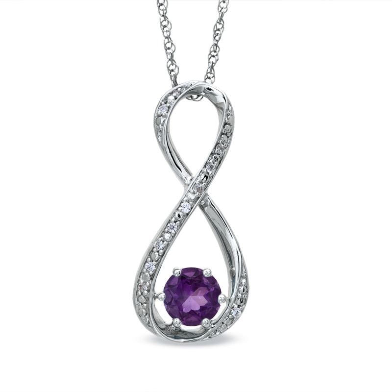 Main Image 1 of 5.5mm Amethyst and Diamond Accent Infinity Pendant in Sterling Silver