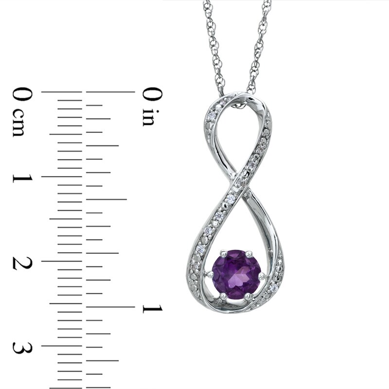 Main Image 2 of 5.5mm Amethyst and Diamond Accent Infinity Pendant in Sterling Silver