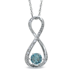 5.5mm Aquamarine and Diamond Accent Infinity Pendant in Sterling Silver