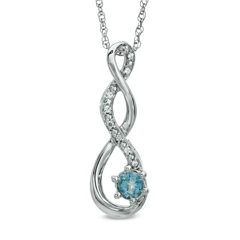 5.5mm Aquamarine and Diamond Accent Twist Pendant in Sterling Silver