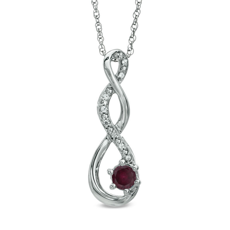 5.5mm Garnet and Diamond Accent Twist Pendant in Sterling Silver