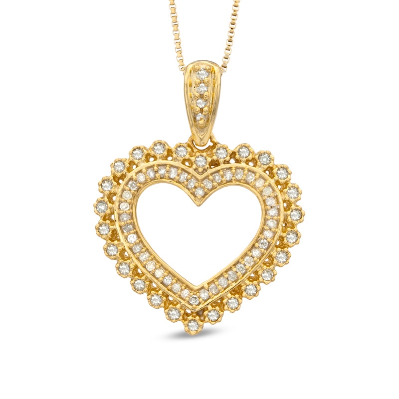 Main Image 1 of 1/3 CT. T.W. Diamond Heart Pendant in Sterling Silver and 14K Gold Plate