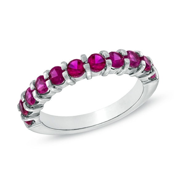 Lab-Created Pink Sapphire Anniversary Band in Sterling Silver | Zales