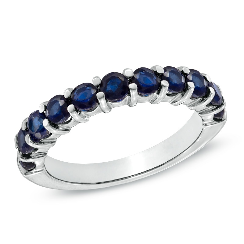 Main Image 1 of Lab-Created Blue Sapphire Anniversary Band in Sterling Silver