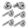 Men's Love Knot Cuff Links with Shirt Studs Set in Sterling Silver