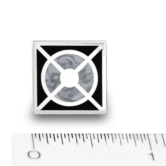 Men's Black and Grey Enamel Square Cuff Links in Sterling Silver