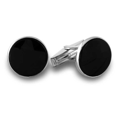 HONEY BEAR White Pearl Shell Black Onyx Cufflinks Round for Mens Gift