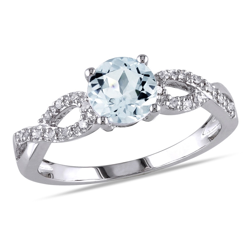 6.0mm Aquamarine and Diamond Accent Twist Shank Ring in 10K White Gold