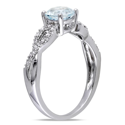 6.0mm Aquamarine and Diamond Accent Twist Shank Ring in 10K White Gold ...