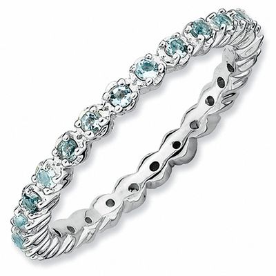 YL Stackable Ring Sterling Silver Created Aquamarine Eternity Bands for Women-size6