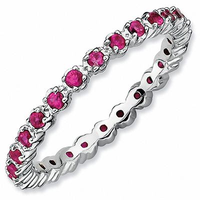 Sterling Silver Stackable Bezel Set Created Ruby 2.25mm Band Size 8 