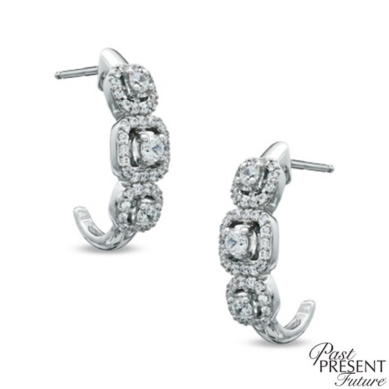 1/2 CT. T.w. Diamond Past Present FutureÂ® Frame J-Hoop Earrings in 14K White Gold