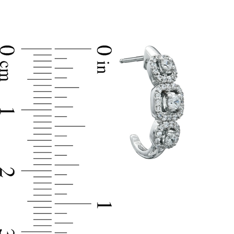 Main Image 3 of 1/2 CT. T.W. Diamond Past Present Future® Frame J-Hoop Earrings in 14K White Gold