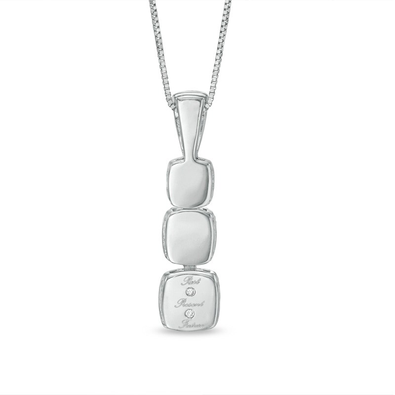 Main Image 2 of 1/2 CT. T.W. Diamond Past Present Future® Cushion Frame Pendant in 14K White Gold