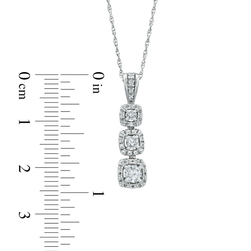 Main Image 3 of 1/2 CT. T.W. Diamond Past Present Future® Cushion Frame Pendant in 14K White Gold