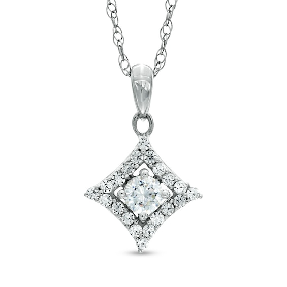 1/2 CT. T.w. Diamond Concave Square Pendant in 10K White Gold