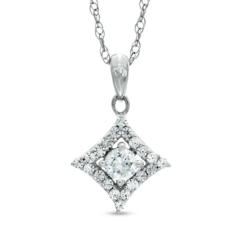 Main Image 1 of 1/2 CT. T.W. Diamond Concave Square Pendant in 10K White Gold
