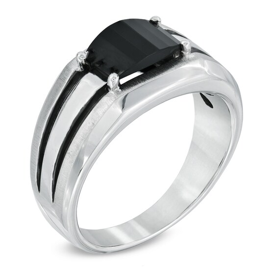 Barrel-Cut Onyx Comfort Fit Ring in Sterling Silver