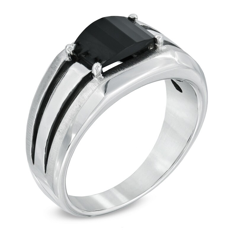 Main Image 2 of Barrel-Cut Onyx Comfort Fit Ring in Sterling Silver