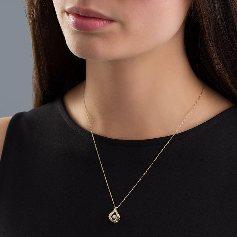 Main Image 3 of 1/5 CT. Diamond Solitaire Flame Pendant in 10K Gold