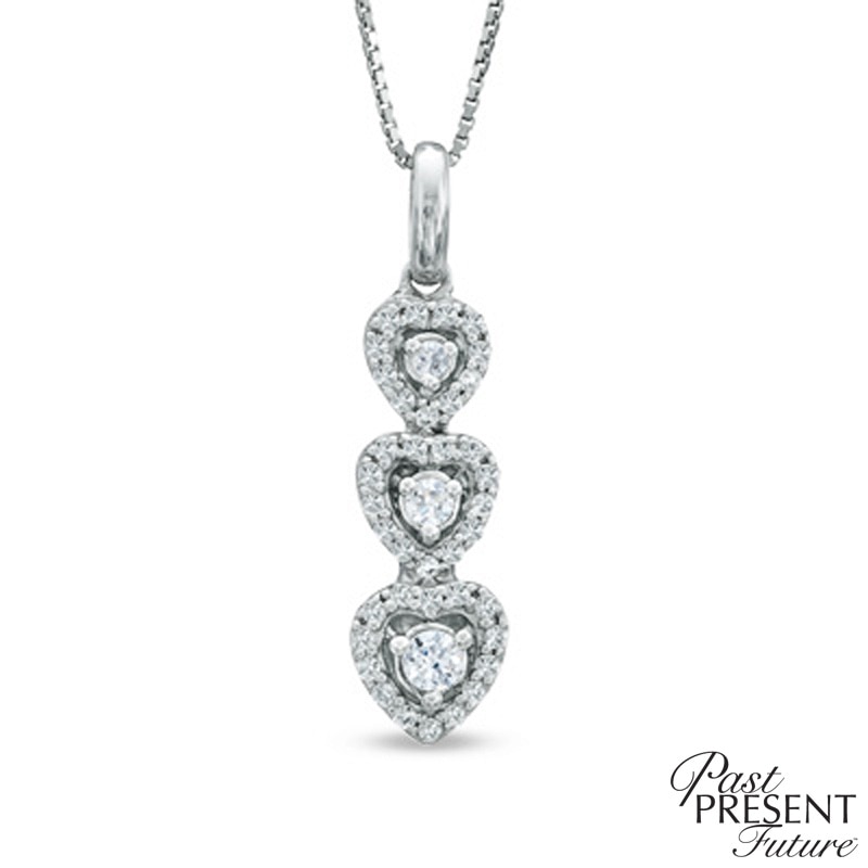 Main Image 1 of 1/5 CT. T.W. Diamond Past Present Future® Heart Frame Pendant in 10K White Gold