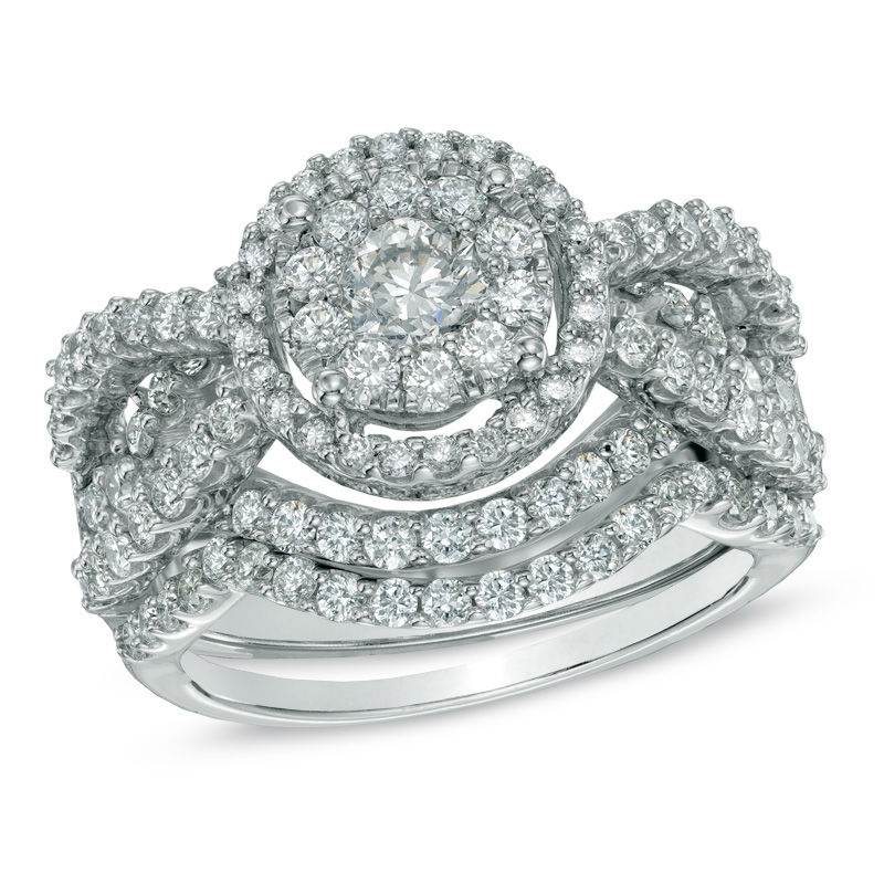 Main Image 1 of 2 CT. T.W. Diamond Cluster Bridal Set in 14K White Gold