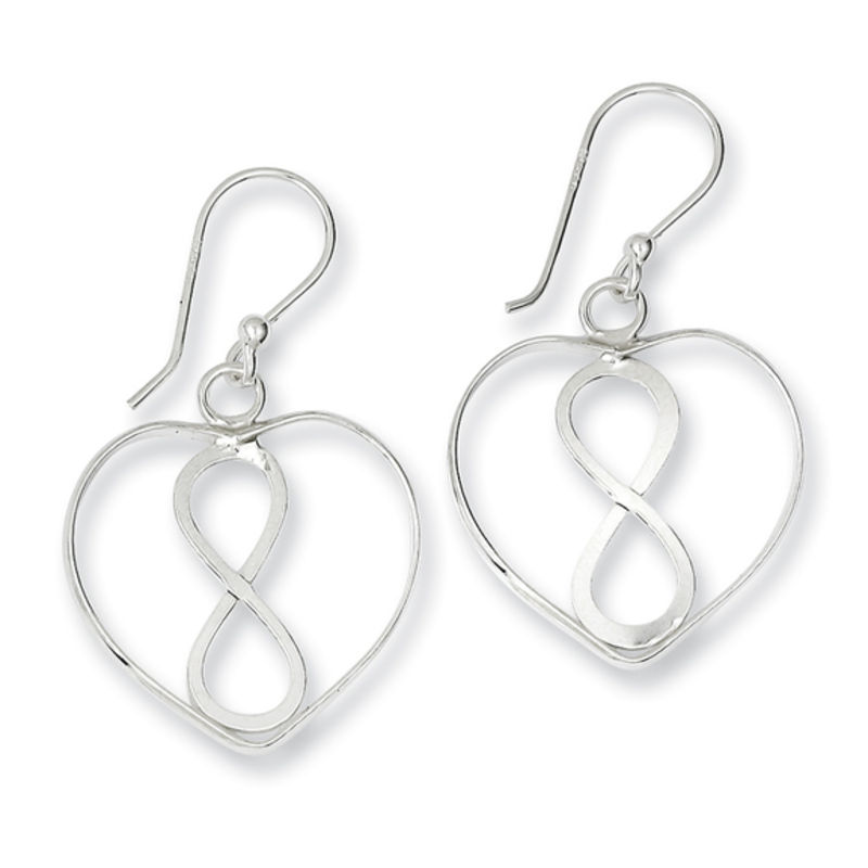 Main Image 1 of Heart with Infinity Drop Earrings in Sterling Silver