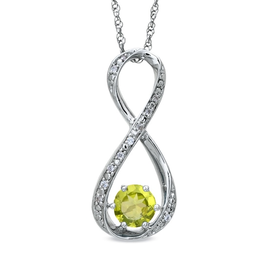 5.5mm Peridot and Diamond Accent Infinity Pendant in Sterling Silver